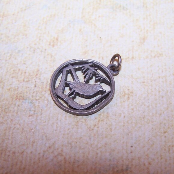 Vintage Cut-Out Coin Silver Charm - Bird on Branch - Picture 2 of 4